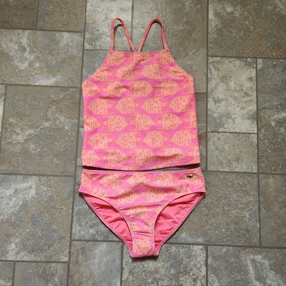 Vineyard Vines Girls Tankini Neon Rosa M (10-12)